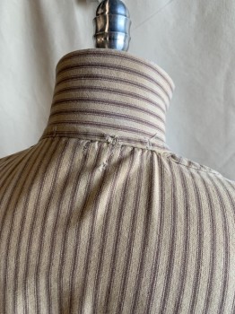 Mens, Historical Fiction Shirt, MTO, Sand, Brown, Cotton, Stripes - Vertical , N 15, Ch 44, Pullover, Stand Collar with 2 Buttons, Keyhole Front, Long Sleeves, Button Cuff (1 Button Missing), Side Seam Slits, Aged/Distressed