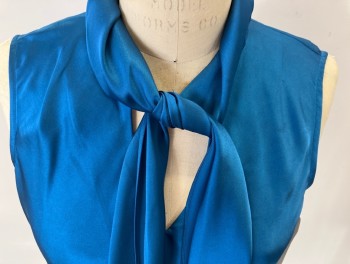 Womens, Top, KASPER, Teal Blue, Polyester, Spandex, M, V-N, Neck Tie Attached, Sleeveless, Pullover