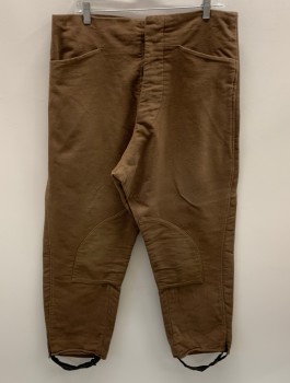 NL, Tobacco Brown, Cotton, Solid, F.F, Button Front, 2 Pockets, Inner Suspender Buttons, Stirrups