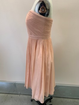 Womens, Cocktail Dress, J CREW, Ballet Pink, Silk, Solid, B:30, 2, W:24, Strapless, Crepe Chiffon, Rouched Bodice, Gathered Skirt, Inner Bust Support, Back Zipper, Invisible Zipper,