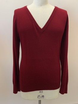 Mens, Pullover Sweater, AMERICAN GIANT, Red, Wool, Cotton, Solid, L, L/S, V Neck,
