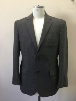 JOS A BANK, Gray, Wool, Spandex, Heathered, Heathered Stretch Wool. 2 Buttons Single Breasted, 3 Pockets, 2 Vents at Back