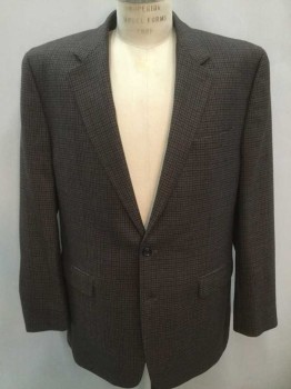 Mens, Sportcoat/Blazer, CHAPS, Brown, Navy Blue, Blue, Wool, Houndstooth, Check , 44L, Single Breasted, Notched Lapel, 2 Buttons,  3 Pockets, Brown Lining
