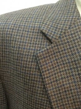 Mens, Sportcoat/Blazer, CHAPS, Brown, Navy Blue, Blue, Wool, Houndstooth, Check , 44L, Single Breasted, Notched Lapel, 2 Buttons,  3 Pockets, Brown Lining