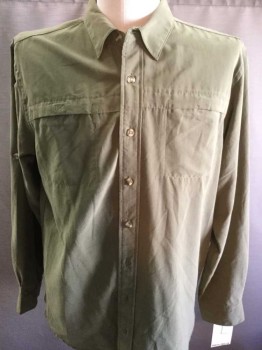 NORDIC TRACK, Olive Green, Polyester, Solid, Olive Green, Button Front, Collar Attached, 2 Velcro Pockets