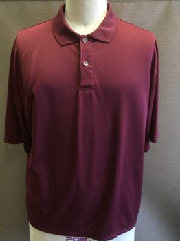 RBK, Maroon Red, Polyester, Basket Weave, Maroon W/self Basket Texture, Collar Attached, 2 Button Front, Short Sleeves,