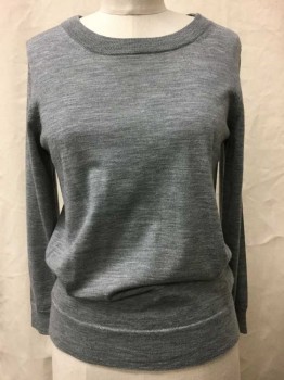 Womens, Pullover, JCREW, Heather Gray, Wool, Solid, S, Crew Neck, Long Sleeves,