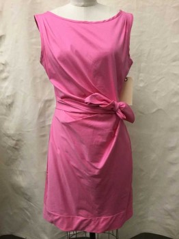 Womens, Cocktail Dress, DVF, Hot Pink, Cotton, Nylon, Solid, 8, Round Neck,  Sleeveless, Knotted & Tied Center Front,