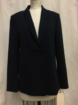 Womens, Blazer, TAHARI, Navy Blue, Synthetic, Solid, 12, Navy, Notched Lapel, 1 Button,