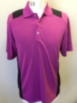 PGA TOUR AIRFLUX, Fuchsia Pink, Black, Polyester, Solid, Color Blocking, Fuschia Pink with Black Panel at Shoulder & Side Wedge, Collar Attached, 3 Button Front, Short Sleeves,