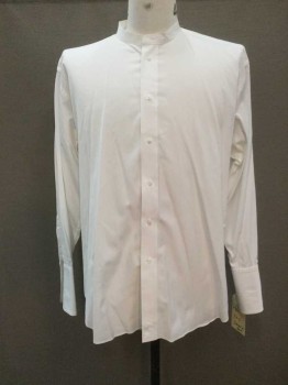 LIPMAN & SONS, White, Cotton, Solid, Button Front, Band Collar, Long Sleeves, French Cuff,