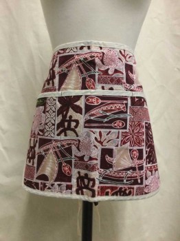 ISLAND WEAR, Ivory White, Maroon Red, Red Burgundy, Black, Gray, Cotton, Tropical , Ivory/ Maroon/ Burgundy/ Black/ Gray Tropical Print, Ivory Trim
