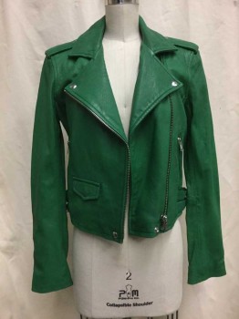 Womens, Leather Jacket, IRO, Green, Leather, Solid, 36, Shamrock Green, Biker Style,