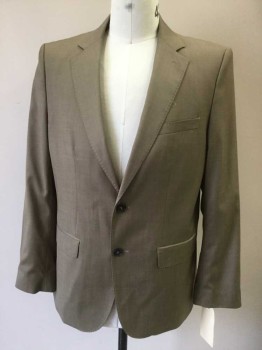 Mens, Suit, Jacket, ZARA, Lt Brown, Wool, Solid, 44R, Single Breasted, Collar Attached, Notched Lapel, 2 Buttons,  3 Pockets, Hand Picked Collar/Lapel