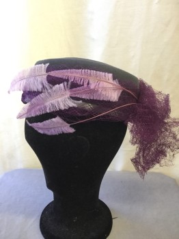 Womens, Historical Fiction Pc 3, MTO, Gray, Purple, Lavender Purple, Wool, Silk, Solid, Plaid, Hat - Tulle Bow With Silver Star Brooch In Back