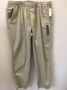 Mens, Casual Pants, GAP, Khaki Brown, Cotton, Solid, XL, Jogger Style Pants, with Elastic Waist with Khaki Drawstring Laces, Straight Leg, 4 Pockets