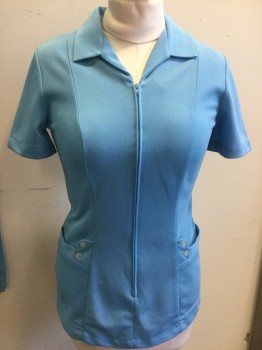Unisex, 2 Piece Unisex, CREST CAREERS, Sky Blue, Polyester, Solid, 12, B:36, Collar Attached, Short Sleeves, Zip Front, Pockets