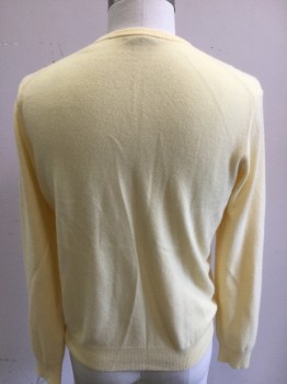 Mens, Pullover Sweater, JCREW, Lt Yellow, Cashmere, Solid, L, V-neck,