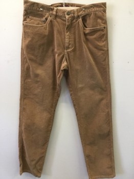 Mens, Casual Pants, BROOKS BROTHERS, Lt Brown, Cotton, Solid, 32/32, Corduroy, 5 Pocket, Zip Fly, Patch Pocket,