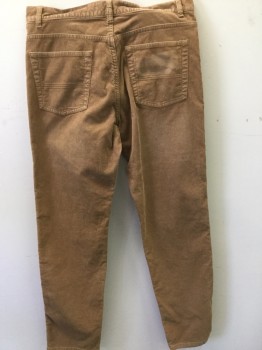 Mens, Casual Pants, BROOKS BROTHERS, Lt Brown, Cotton, Solid, 32/32, Corduroy, 5 Pocket, Zip Fly, Patch Pocket,