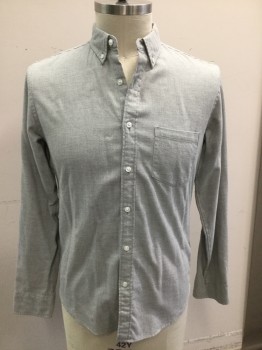 JCREW, Lt Gray, Cotton, Solid, Button Down Collar, Button Front, Long Sleeves, Patch Pocket