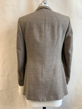 Mens, Suit, Jacket, GIVENCHY, Mushroom-Gray, Wool, Heathered, 36 R, Notched Lapel, Collar Attached, 3 Pockets, 3 Buttons, 1970's