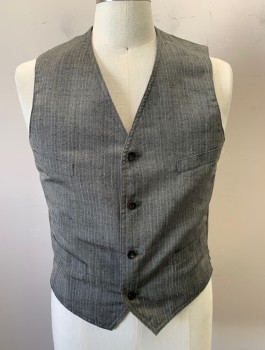 SIAM COSTUMES , Gray, White, Cotton, Stripes - Pin, 4 Buttons, V-neck, 4 Welt Pockets, Cream Pinstriped Lining, Gray Solid Linen Back, Belted Back Waist, Made To Order