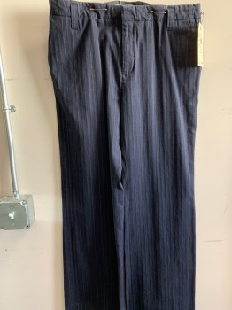 GENERRA, Navy Blue, Brown, Cotton, Stripes - Vertical , Flat Front, 4 Pockets,