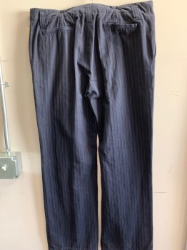 Mens, Casual Pants, GENERRA, Navy Blue, Brown, Cotton, Stripes - Vertical , 34, 36, Flat Front, 4 Pockets,