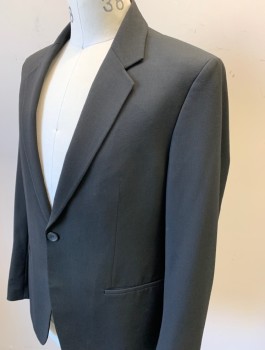 ZARA, Black, Polyester, Viscose, Solid, Single Breasted, Notched Lapel, 1 Button, 2 Pockets