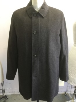 Mens, Casual Jacket, BLACK/BROWN, Brown, Black, Wool, Solid, 42, Heathered Black & Brown Button Front, Collar Attached, Detachable Brass & Brown Stripe Lining