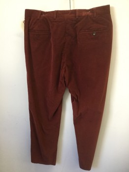 BROOKS BROTHERS, Maroon Red, Cotton, Flat Front, Button Tab, Corduroy,