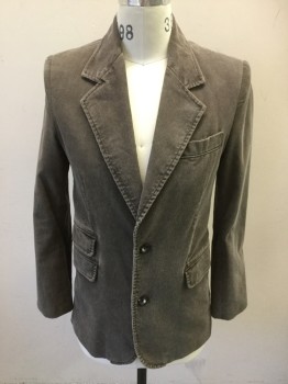 EARL JEANS, Gray, Cotton, Solid, Corduroy, Single Breasted, Collar Attached, Notched Lapel, 4 Pockets, 2 Buttons,  Long Sleeves