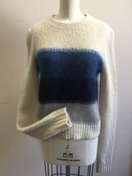 RAG & BONE, Champagne, Slate Blue, Navy Blue, Lt Gray, Acrylic, Mohair, Color Blocking, Crew Neck, Long Sleeves, Cozy and Soft, Knit,