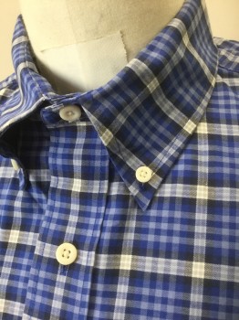 IZOD, Blue, White, Black, Gray, Cotton, Plaid, Plaid-  Windowpane, Long Sleeve Button Front, Collar Attached, Button Down Collar, 1 Pocket, Double,