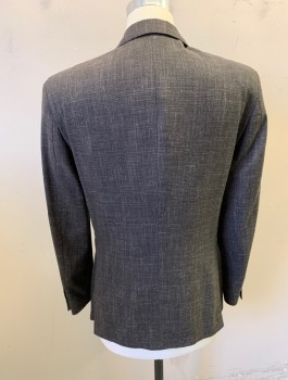 JOHN VARVATOS, Espresso Brown, White, Wool, Silk, Heathered, Single Breasted, Notched Lapel, 2 Buttons, 3 Pockets, Solid Dark Brown Lining