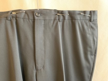 MILLINEA, Black, Wool, Solid, Flat Front, Zip Fly, 4 Pockets, + Watch Pocket, Belt Loops