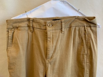 J.CREW, Dk Khaki Brn, Cotton, Solid, 1.5" Waistband with Belt Hoops, Flat Front, Zip Front, 4 Pockets