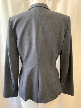 Womens, Blazer, CALVIN KLEIN, Dk Gray, Polyester, Rayon, Heathered, 8, Notched Lapel, Single Breasted, Button Front, 1 Button, 3 Pockets, Single Back Vent