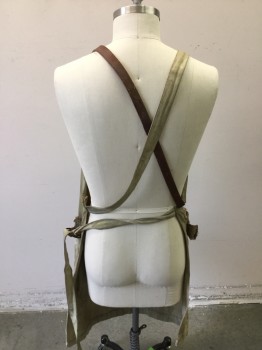N/L, Cream, Brown, Green, Blue, Cotton, Leather, Solid, Aged/Distressed, 1 Leather Shoulder Strap & 1 Cotton Criss Cross Back, Multiple Patch Pockets, Web Belt Applique with Hints of Color Here & There