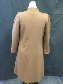 Womens, Coat, N/L, Caramel Brown, Wool, Solid, B40, M, Rounded Shawl Collar, Pleated Shoulder Panel, Open Front, 2 Pockets, Long Sleeves, Doubles * Some Moth Wear*