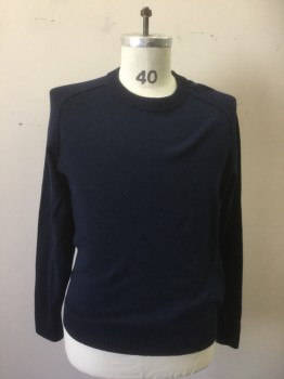 Mens, Pullover Sweater, EVERLANE, Navy Blue, Blue, Cashmere, Wool, Heathered, S, Crew Neck, Raglan Sleeves,  Rib Knit Collar Cuffs and Waistband,