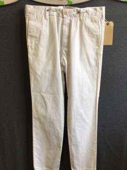 POLO, White, Cotton, Solid, Flat Front, 4 Pockets,