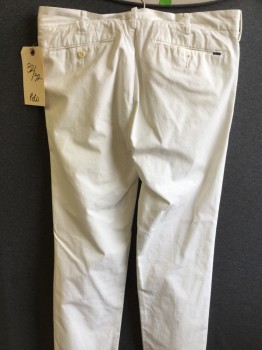 Mens, Casual Pants, POLO, White, Cotton, Solid, 32, 32, Flat Front, 4 Pockets,