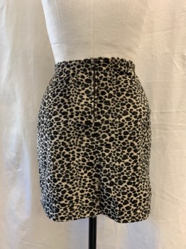 Womens, Skirt, Mini, LOVE & KISSES , Beige, Dk Brown, Black, Synthetic, Animal Print, W 28, Fuzzy Leopard Print, Back Zipper, 1990's