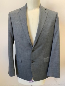 RALPH LAUREN, Gray, Wool, Solid, Single Breasted, Notched Lapel, 2 Buttons, 3 Pockets