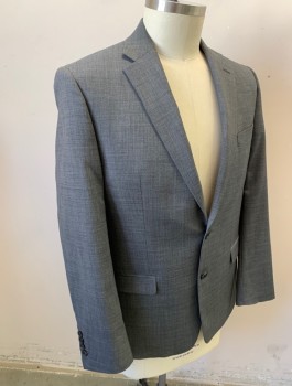 RALPH LAUREN, Gray, Wool, Solid, Single Breasted, Notched Lapel, 2 Buttons, 3 Pockets