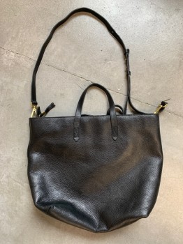 Womens, Purse, MADEWELL, Black, Leather, Cotton, Solid, Long Adj and Removable Strap, 2 Small Handles, Zip Closure, 3 Pockets Inside