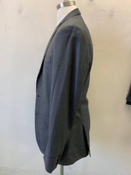 J CREW, Gray, Wool, Solid, Single Breasted, 2 Buttons, Notched Lapel, Pick Stitched, 3 Buttons,