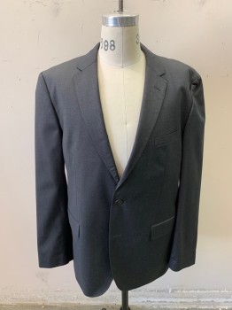 BOSS, Dk Gray, Wool, Solid, Jacket, 2 Buttons, 2 Pockets, Notched Lapel, Double Vent